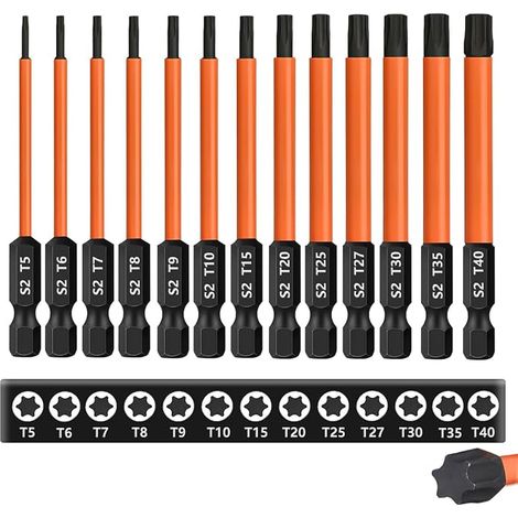 T5-T40 Embouts Tournevis Torx 150mm Long Embout Visseuse Magnétiques Embouts Torx S2 Acier Tige hexagonale de 1/4" pour Perceuse-Visseuse (1/5)