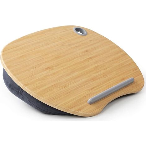 Support pour ordinateur portable Ulisem avec coussin et plateforme en bambou pour lit et canapé, surface d'appui avec trou pour câble et bandes antidérapantes, pour PC et tablette jusqu'à 15,6 pouces