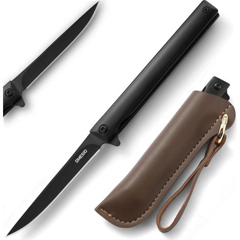 Einhand-Klappmesser mit Leder-Holster, scharf, für Herren, EDC, Brieföffner