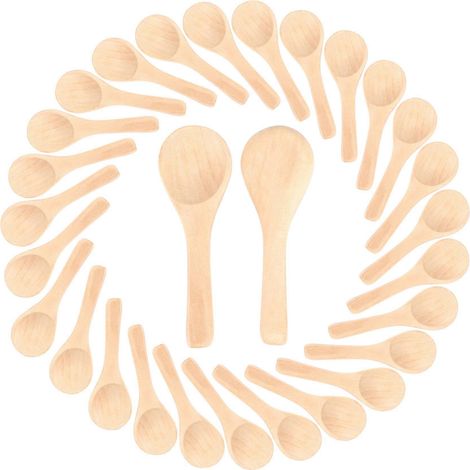 50 Miniatur-Holzlöffel für Gewürze, hellbraun getönt, Set kleiner Naturholzlöffel, ideal für Gewürze, Vorspeisen und Desserts, glatte und robuste Oberfläche (1/5)