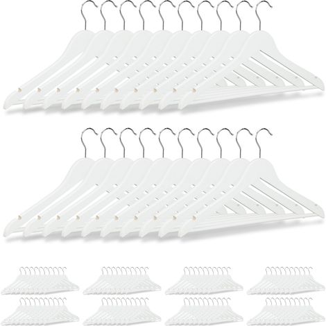 100 x Wooden Coat Hanger, Clothes Hangers for Trousers and Shirts, H x W x D: 23 x 44 x 1 cm, White (1/5)