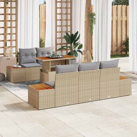 Garten Essgruppe mit Kissen 6 pcs Beige und Grau