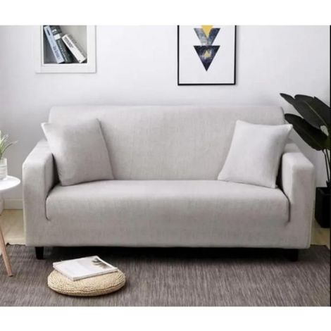Housse de Canapé 4 Places Imprimé Extensible Avec Accoudoirs Pour Longueur de 235-300 cm Gris Clair (1/5)