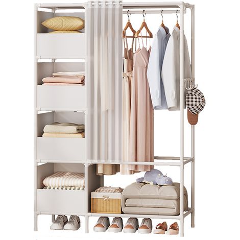 Freosen – Armoire de rangement blanche 170x105x45 cm – Penderie avec 4 étagères en tissu – Capacité de charge 100 kg – Assemblage facile (1/3)