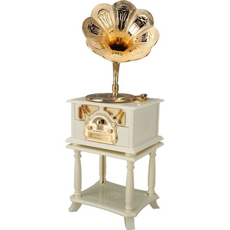 Boîte à musique phonographe avec compartiment à bijoux, disque rotatif aux couleurs vives, décoration rétro pour table (1/5)