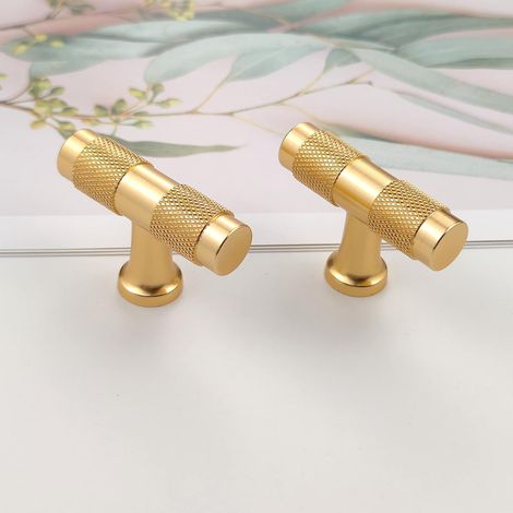 Set aus 2 modernen, T-förmigen Schubladenknöpfen aus reinem Messing, Vintage-Küchentürgriffe für Küchenschränke, Kommoden und Schubladenschränke. (1/5)