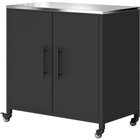 Gartenschrank aus Metall für den Außenbereich, Aufbewahrungskiste, Dach und Räder aus Edelstahl, schwarz (1/5)