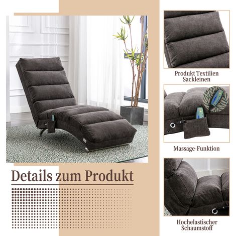 Chaise longue inclinable fixe soutien corps complet vibration douce poches latérales mobilier moderne bureau salon chambre-Hu. (1/5)