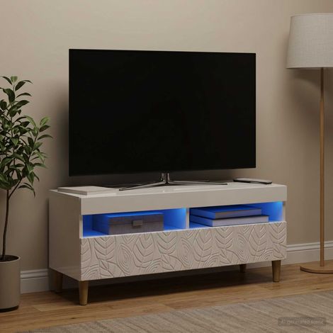 vidaXL Meuble TV LED Blanc brillant Bois d'ingénierie (1/5)