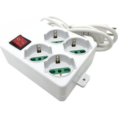 Multipresa schuko ciabatta elettrica a 4 posti polivalenti 10/16A con protezione da sovratensioni e interruttore on/off 250V max 2500 watt cavo 1,5 m con spina italiana (1/4)