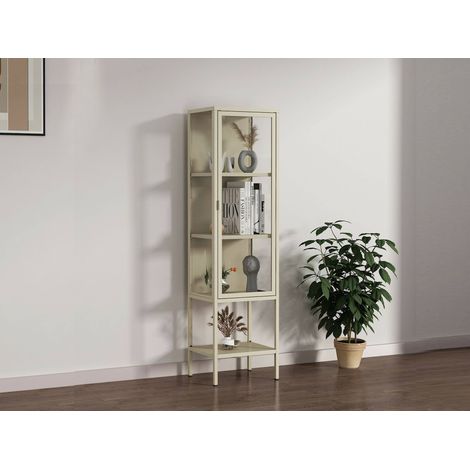 Dmora - Vitrine Laces, Glas-Sideboard, Mehrzweckvitrine, Hängendes Bücherregal mit Glastüren, 42x35 h160 cm, Sahne (1/5)