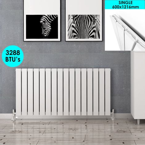 ELEGANT 600 x 1216 mm White Radiator Single Flat Panel Radiator Heater Column Radiator + Chrome Thermostatic Radiator Valves (1/5)