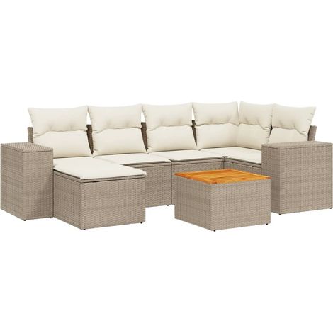 Set Divani da Giardino 7 pz con Cuscini Beige in Polyrattan vidaXL (1/5)