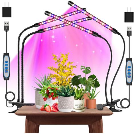 LED Horticultural Lamp, 2 Pack 2 Heads Lamp for Indoor Plants, 80 LEDs Grow Light for Seedlings, with Timer 6/12/16H (460nm/660nm/3000K) (1/5)