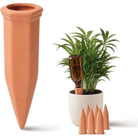 Ollas d'Arrosage 6 Pièces Cônes d'Irrigation en Terre Cuite, Système Autonome Goutte à Goutte pour Plantes, Arrosage Automatique pour Vacances Jardin Intérieur et Extérieur (1/5)