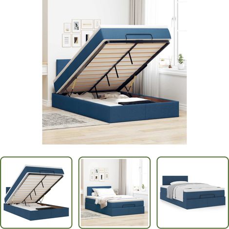 vidaXL Rangement sous le lit - Cadre de lit ottoman avec matelas bleu 120x190 cm tissu (1/5)