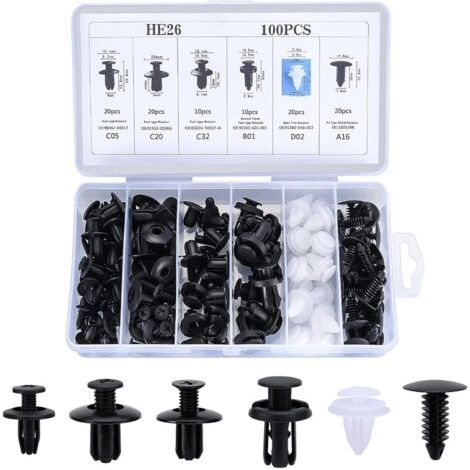 Houhence – Kit de 100 clips de fixation voiture – 6 tailles pour pare-chocs et portes – Plastique résistant à l'usure – Installation facile (1/5)