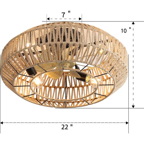 22-Zoll Boho-Deckenventilator im Rattan-Cage-Design – mit 6 Geschwindigkeitsstufen, Fernbedienung & reversiblem DC-Motor für Wohnräume