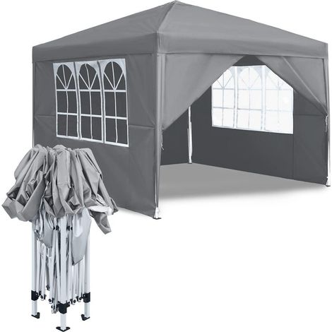 Faltpavillon 2.5x2.5m Grau Wasserdicht mit 4 Seitenteilen UV-Schutz (1/5)