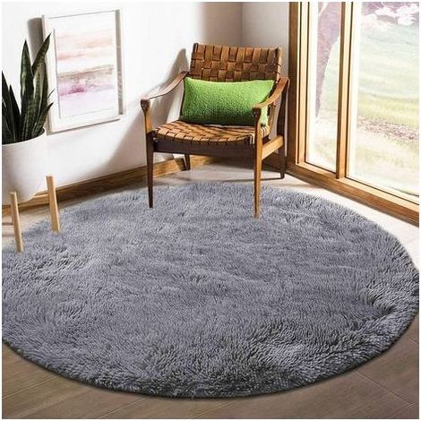 Runder Plüschteppich für Schlafzimmer, Wohnzimmer, neben dem Bett, Haushalt, moderner Plüschteppich geeignet (grau, Durchmesser 160 cm) (1/5)