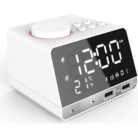 RéVeil NuméRique à LED, Haut-Parleur Basse Bluetooth, Radio FM 2 Chargeur USB Horloges de Chevet, Lecteur de Musique Fonction de TempéRature de RéPéTition RéVeil pour Enfants (1/4)