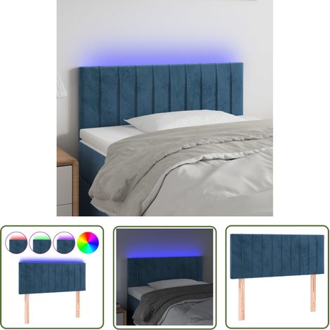 The Living Store Tête de lit à LED Bleu foncé 100x5x78/88 cm Velours - Tête De Lit Led - Tête De Lit Velours - Éclairage Led - Tête De Lit Réglable - Support Lombaire (1/5)