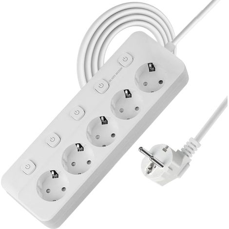 Steckdosenleiste mit Einzelschaltern, 5 USB-C-Anschlüssen, Wandsteckdose für Zuhause, Büro oder Küche, 2M-Blanco (1/5)