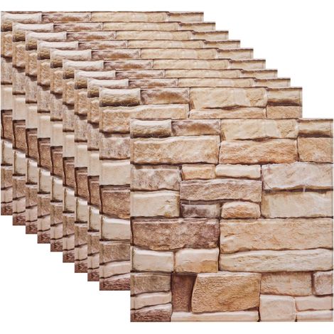 Lot de 10 panneaux muraux 3D, autocollants, aspect pierre, 30 x 30 cm, imperméables, papier peint décoratif, panneau mural 3D, en PVC, pour cuisine, chambre à coucher, salle de bain, salon (1/5)