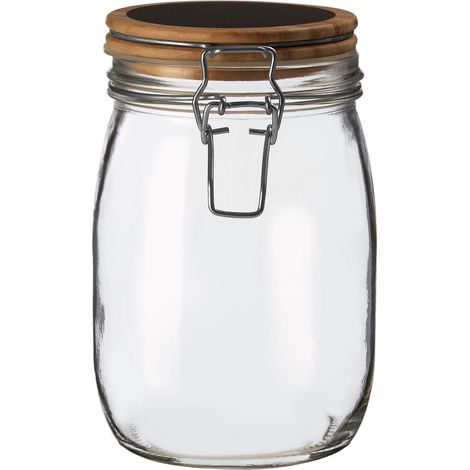 Premier Housewares Medium Glass Storage Jar With Pine Wood Lid Transparent Jars For Kitchen Storage Coffee Tea Sugar Black Chalkboard On Top 11 x 11 x 18 (1/4)