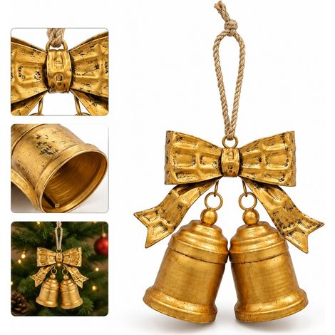 1 Pc Cloche Metallique Noel avec Crochet Cheminee Double Ouverture Metal 14 x 23 x 6 cm Deco Cheminee Porte Noel Fete Maison (1/5)