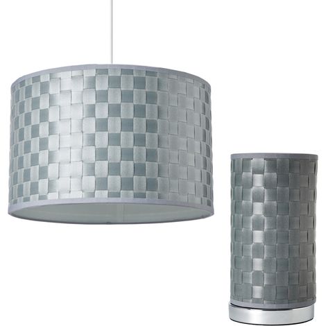 Litecraft Sovin Woven Table Lamp & 35 cm Easy Fit Drum Light Shade - Silver (1/4)