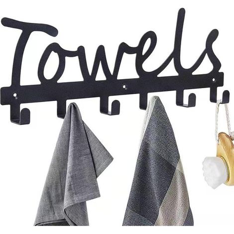 Elegante toallero de pared, ahorra espacio, fácil de instalar, ganchos para toallas, complemento ideal para la decoración de su baño, diseño moderno. (1/5)