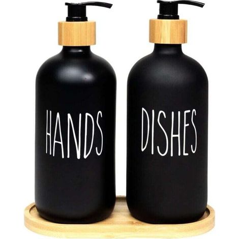 Set of 2 glass soap dispensers, 500 ml, kitchen set, pump bottle for hand soap (1/4)