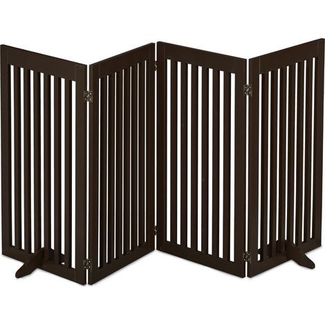 Barrière de sécurité rétractable pour chiens à 3 panneaux 92 x 51 x 1,8 cm protège escalier entrée en MDF marron (1/5)