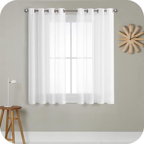Lot de 2 rideaux voilage blanc 140x225cm – Semi-transparent effet lin – 8 œillets en métal pour installation facile – Décoration moderne (1/5)