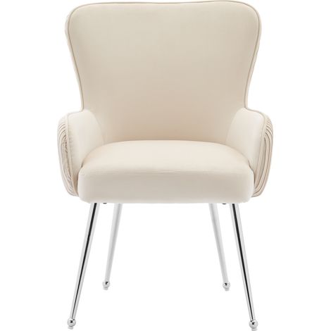 Lot de 4 chaises de salle à manger en velours beige avec accoudoirs et pieds métalliques réglables (1/5)