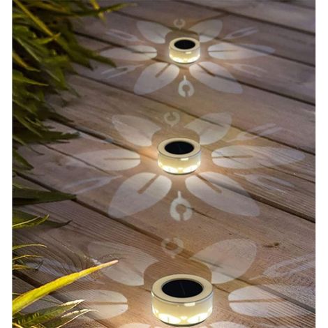 Lampe solaire ronde à LED pour l'extérieur, Motif de fleurs Décoration lumineuse, lumière blanche (1/5)