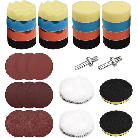 31-teiliges 3-Zoll-Polierscheiben-Set, Bohrer mit Schleifpapier und Polierwachs für Autos.