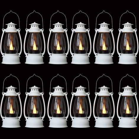 Lot de 12 mini-lanternes décoratives avec bougie LED vacillante, petite lanterne de 13 cm pour décoration de table, blanc (1/5)