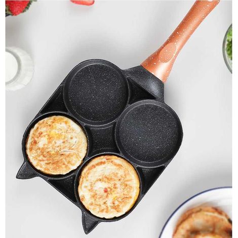 Poêle à crêpes monobloc, poêle à œufs frits antiadhésive en aluminium à 4 fentes avec couvercle pour les hamburgers d'omelette du petit déjeuner, convient pour les cuisinières à gaz et à induction -38 (1/4)