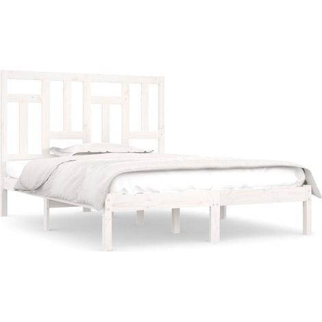 Lit adulte pour 2 personnes, Structure de lit, Assemblage Facile, Blanc Bois de pin massif 140x190 cm OIB1939E (1/5)