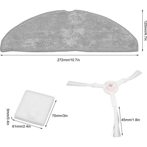 Ortviai Brosse latérale et filtre pour aspirateur robot MiJia E10/E12 – Kit complet avec 4 brosses, 2 filtres et 2 chiffons (1/4)