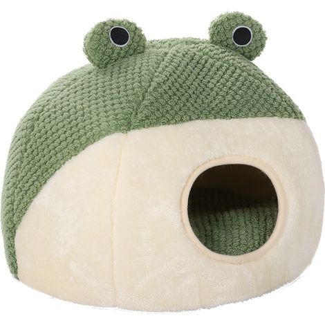 Lit grotte pour chat en peluche douce et amovible avec coussin amovible et lavable, tente pour chat d'intérieur, chaton, chaton, nid 3D vert M (super taille) (1/5)