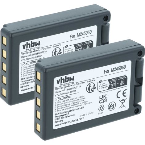vhbw 2x Batterie compatible avec Teleradio PN-T19, TG-T11 opérateur télécommande industrielle (2400mAh, 3,7V, Li-ion)