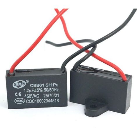 2er-Pack CBB61 1,5 µF Kondensatoren – Spannung 450 V AC – Frequenz 50/60 Hz – Kabellänge 95 mm für Lüftermotoren – Kondensator 1