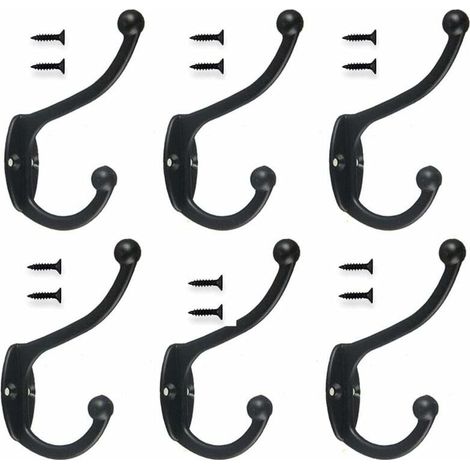 6pcs Retro Hook Coat Rack Wall Mounted Vintage Metal Door Hook for Bathroom Kitchen Bedroom Hallway - Black -INHHUB (1/5)