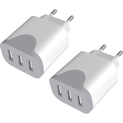 USB Chargeur 2Pack, Prise USB Multiple 3 Ports Adaptateur Charge Rapide Universel Prises pour 14/13/12/11 Pro Max Mini SE XR XS Max S21 S20 A71 A51 Note 20 Plug Charger (1/5)