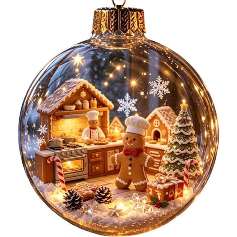 Boule à neige de Noël, décoration miniature suspendue représentant un petit train en pain d'épice, décoration pour sapin de Noël, cadeau de Noël, modèle B avec lumières. (1/5)