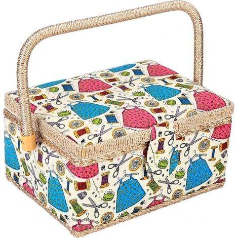 Panier à accessoires de couture avec plateau amovible, 3 couleurs, organiseur d'aiguilles et de fils, boîte de rangement pour tissus avec coussin à épingles et poche intérieure, outils de loisirs créa (1/4)