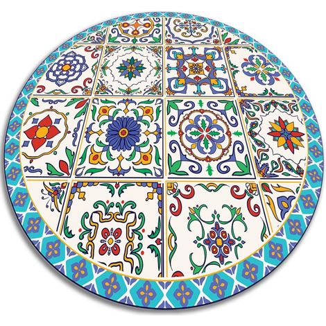 Tapis de Cuisine en Vinyle Rond PVC - Carreaux portugais - ⌀fi60 cm (1/5)